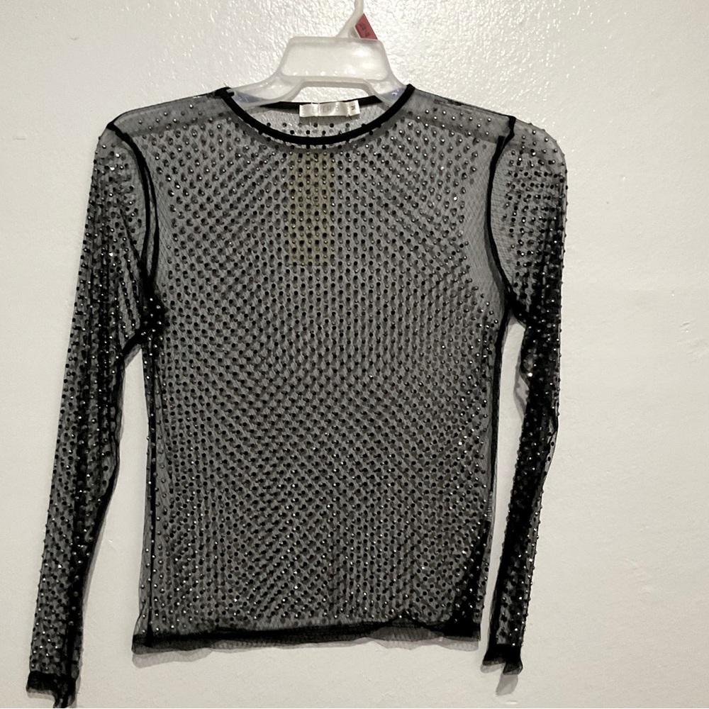 Women’s party transparent long sleeve beaded shirt